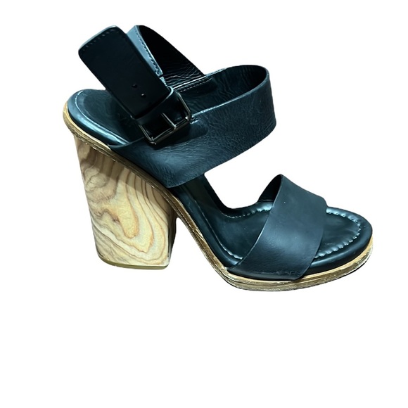 Vince Haley Black Leather Block Wood Heels Size 8 - Picture 1 of 9